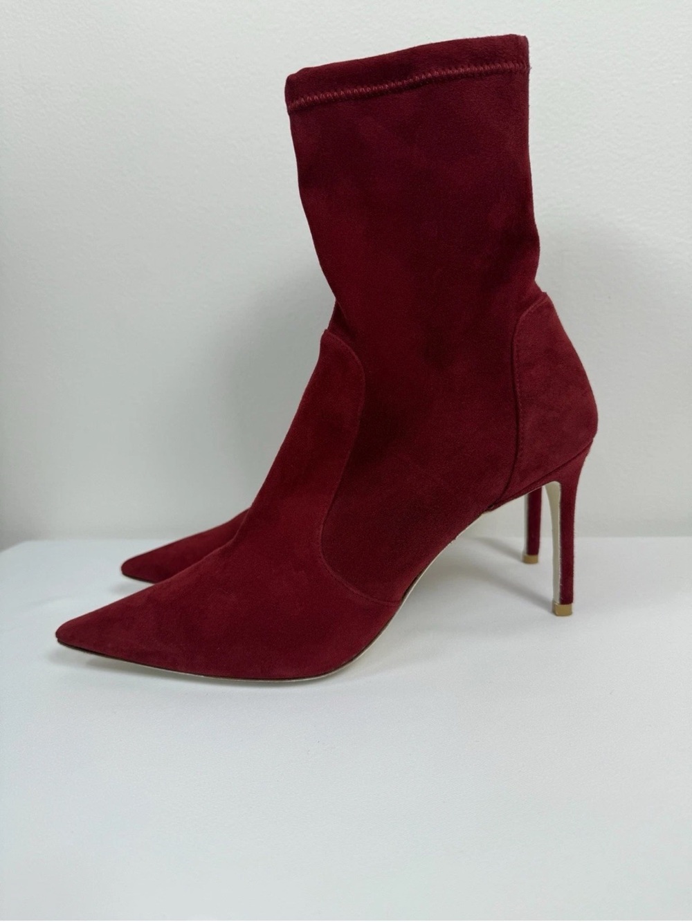 EU 40 US 9.5 Spain Stuart Weitzman Mid Calf Pointed Booties Burgundy Red Suede